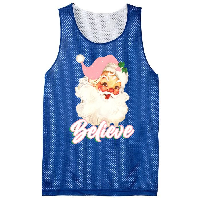 Vintage Pink Santa Claus Pink Christmas Believe Santa Gift Mesh Reversible Basketball Jersey Tank