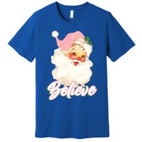 Vintage Pink Santa Claus Pink Christmas Believe Santa Gift Premium T-Shirt