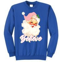 Vintage Pink Santa Claus Pink Christmas Believe Santa Gift Tall Sweatshirt