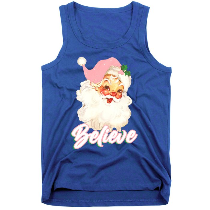 Vintage Pink Santa Claus Pink Christmas Believe Santa Gift Tank Top