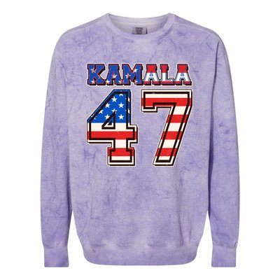 Vintage Patriotic Sporty Kamala Harris 47 Colorblast Crewneck Sweatshirt