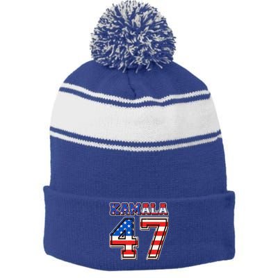 Vintage Patriotic Sporty Kamala Harris 47 Stripe Pom Pom Beanie