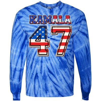 Vintage Patriotic Sporty Kamala Harris 47 Tie-Dye Long Sleeve Shirt