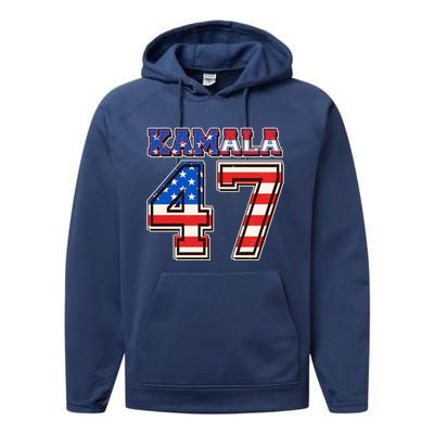 Vintage Patriotic Sporty Kamala Harris 47 Performance Fleece Hoodie