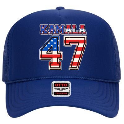 Vintage Patriotic Sporty Kamala Harris 47 High Crown Mesh Back Trucker Hat