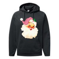 Vintage Pink Santa Claus Pink Christmas  Performance Fleece Hoodie