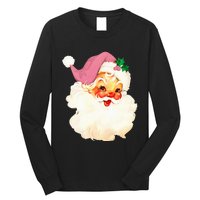 Vintage Pink Santa Claus Pink Christmas  Long Sleeve Shirt