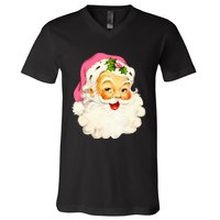 Vintage Pink Santa Claus Pink Christmas Pink Pajamas Xmas V-Neck T-Shirt