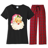 Vintage Pink Santa Claus Pink Christmas Pink Pajamas Xmas Women's Flannel Pajama Set