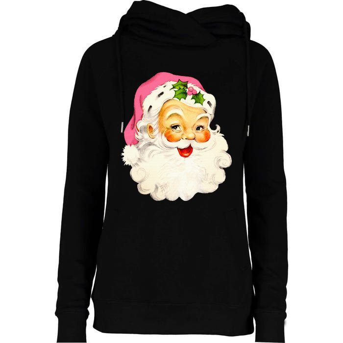 Vintage Pink Santa Claus Pink Christmas Pink Pajamas Xmas Womens Funnel Neck Pullover Hood