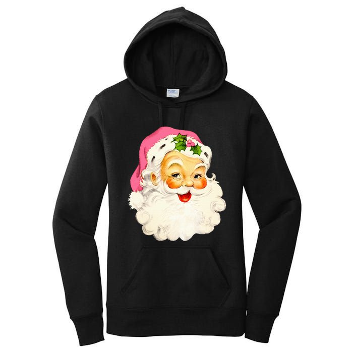 Vintage Pink Santa Claus Pink Christmas Pink Pajamas Xmas Women's Pullover Hoodie