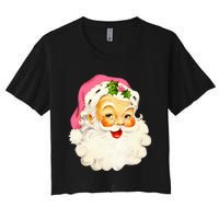 Vintage Pink Santa Claus Pink Christmas Pink Pajamas Xmas Women's Crop Top Tee