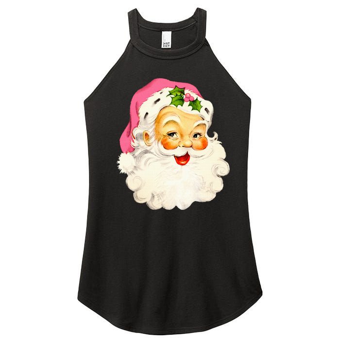 Vintage Pink Santa Claus Pink Christmas Pink Pajamas Xmas Women's Perfect Tri Rocker Tank