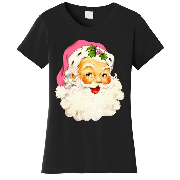 Vintage Pink Santa Claus Pink Christmas Pink Pajamas Xmas Women's T-Shirt