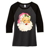 Vintage Pink Santa Claus Pink Christmas Pink Pajamas Xmas Women's Tri-Blend 3/4-Sleeve Raglan Shirt