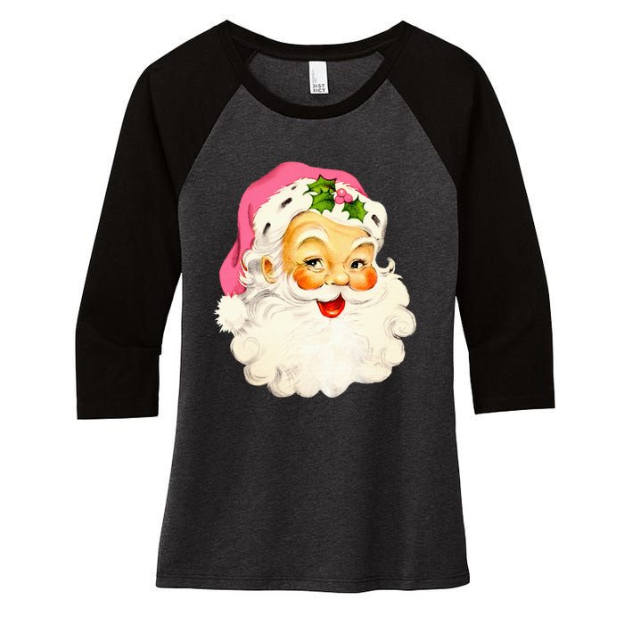 Vintage Pink Santa Claus Pink Christmas Pink Pajamas Xmas Women's Tri-Blend 3/4-Sleeve Raglan Shirt