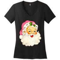 Vintage Pink Santa Claus Pink Christmas Pink Pajamas Xmas Women's V-Neck T-Shirt