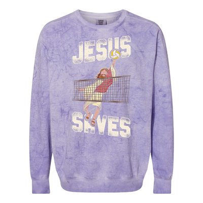 Volleyball Player Team Jesus Vintage Jesus Saves Colorblast Crewneck Sweatshirt