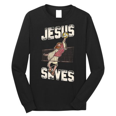 Volleyball Player Team Jesus Vintage Jesus Saves Long Sleeve Shirt