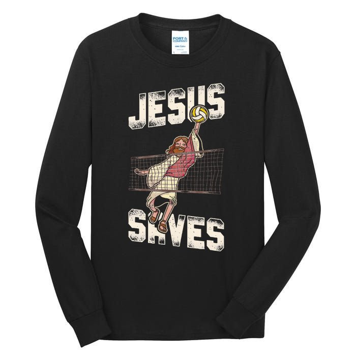 Volleyball Player Team Jesus Vintage Jesus Saves Tall Long Sleeve T-Shirt