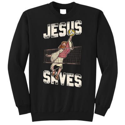 Volleyball Player Team Jesus Vintage Jesus Saves Tall Sweatshirt