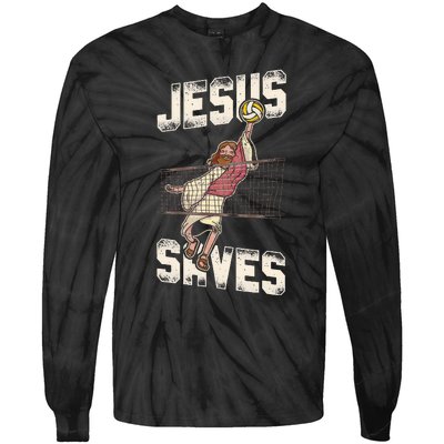 Volleyball Player Team Jesus Vintage Jesus Saves Tie-Dye Long Sleeve Shirt