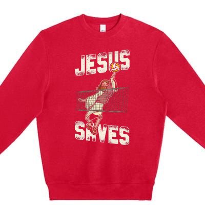 Volleyball Player Team Jesus Vintage Jesus Saves Premium Crewneck Sweatshirt