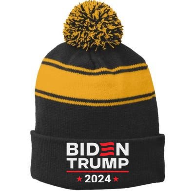 Vice President Trump Harris Biden Meme 2024 Design Stripe Pom Pom Beanie