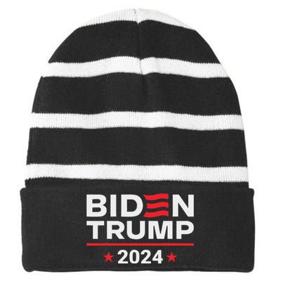 Vice President Trump Harris Biden Meme 2024 Design Striped Beanie with Solid Band