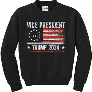 Vice President Trump Funny Biden 2024 Election Retro Us Flag Kids Sweatshirt