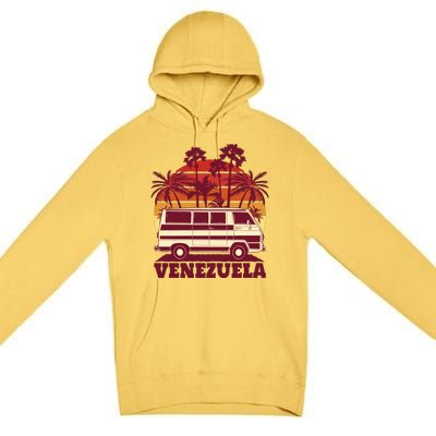 Venezuela Palm Tree Sunset Retro Premium Pullover Hoodie