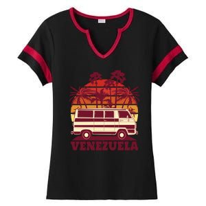 Venezuela Palm Tree Sunset Retro Ladies Halftime Notch Neck Tee