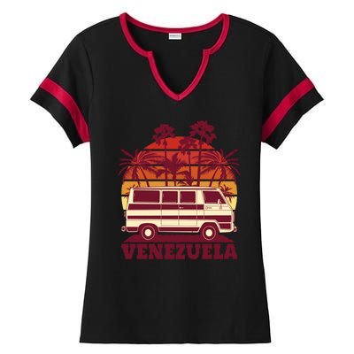 Venezuela Palm Tree Sunset Retro Ladies Halftime Notch Neck Tee