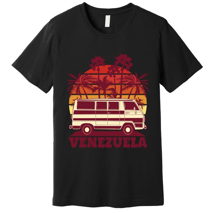 Venezuela Palm Tree Sunset Retro Premium T-Shirt