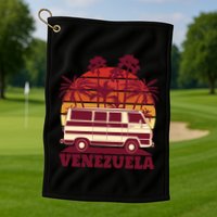 Venezuela Palm Tree Sunset Retro Golf Towel
