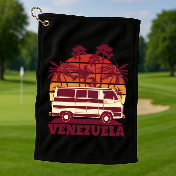 Venezuela Palm Tree Sunset Retro Golf Towel