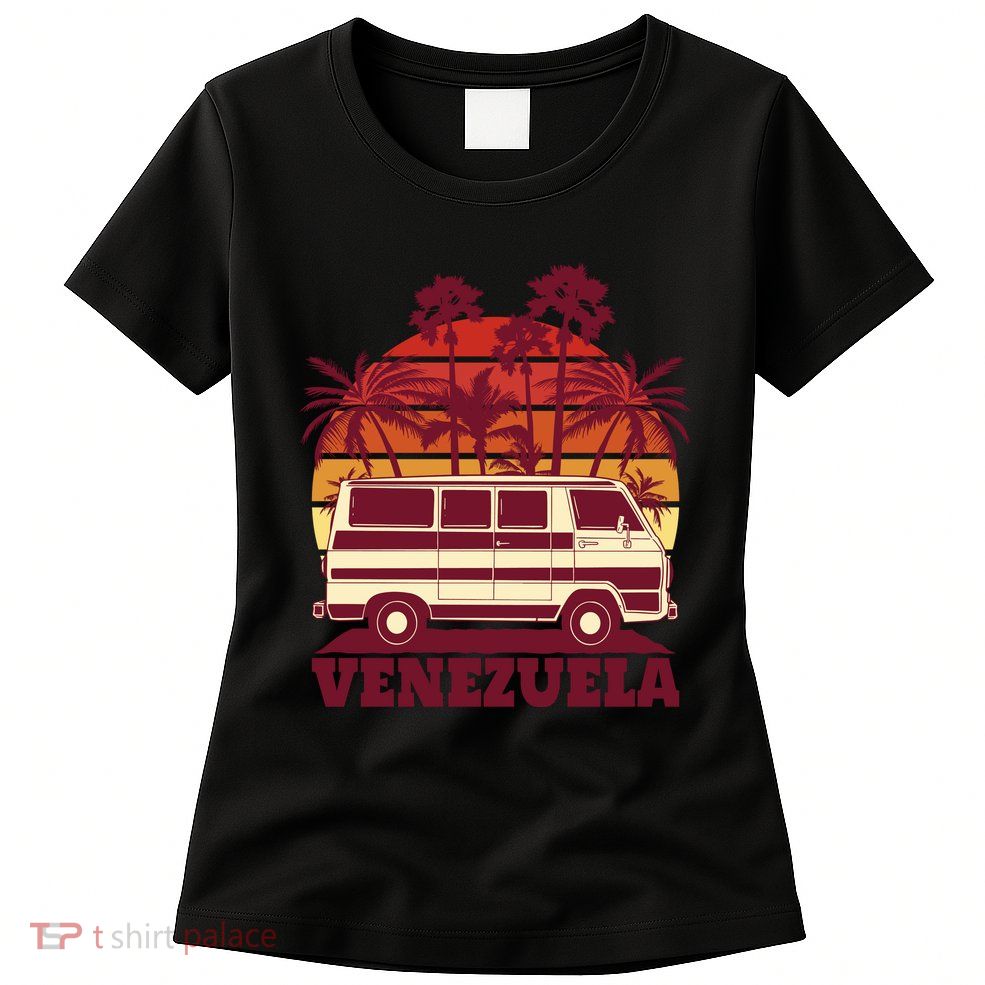 Venezuela Palm Tree Sunset Retro Womens T-Shirt