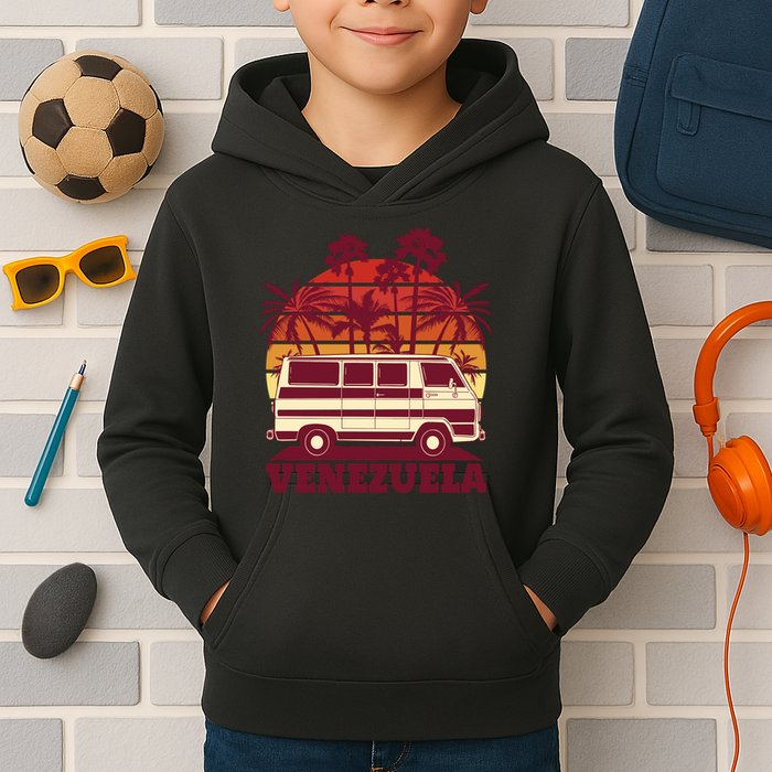 Venezuela Palm Tree Sunset Retro Kids Hoodie