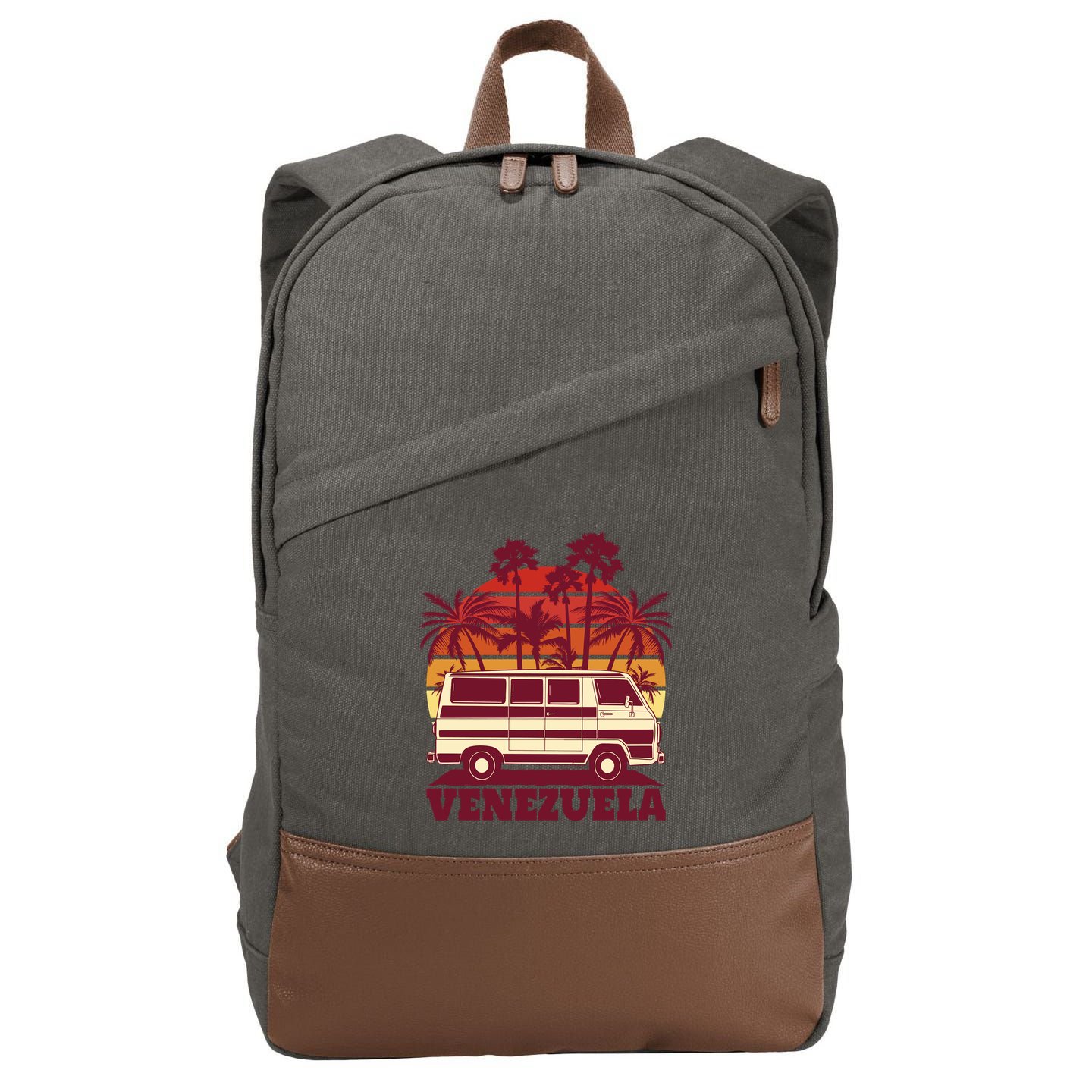 Venezuela Palm Tree Sunset Retro Cotton Canvas Backpack