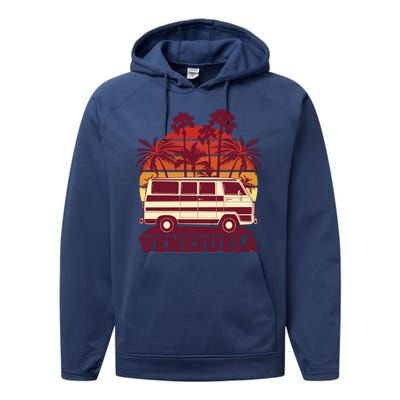 Venezuela Palm Tree Sunset Retro Performance Fleece Hoodie