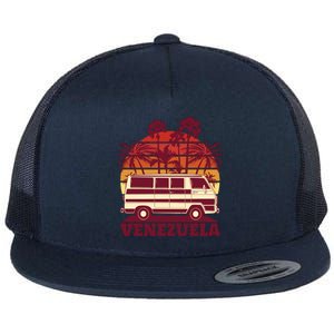 Venezuela Palm Tree Sunset Retro Flat Bill Trucker Hat