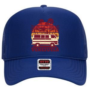 Venezuela Palm Tree Sunset Retro High Crown Mesh Back Trucker Hat