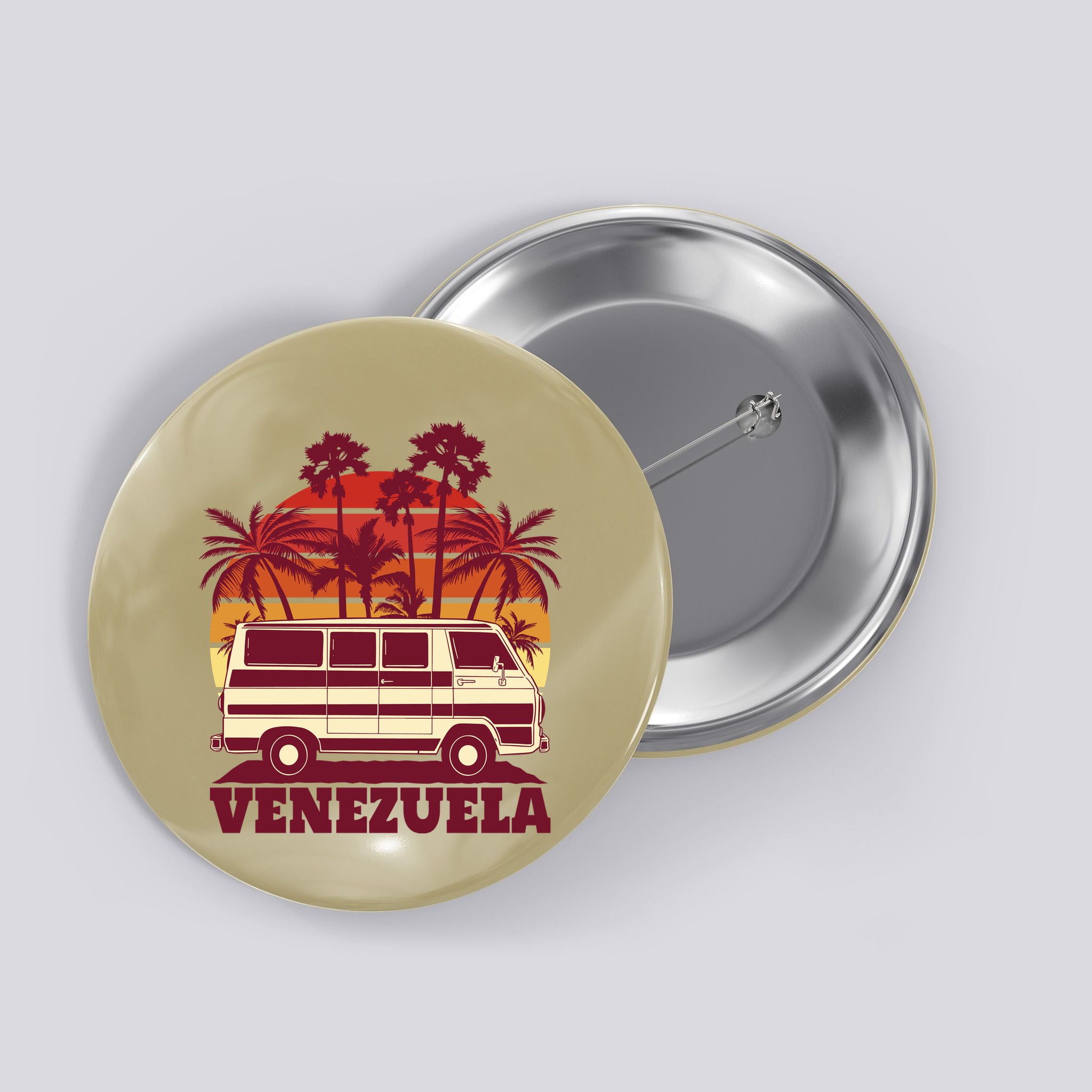 Venezuela Palm Tree Sunset Retro Button