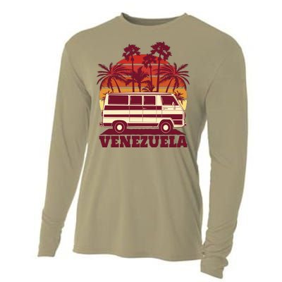 Venezuela Palm Tree Sunset Retro Cooling Performance Long Sleeve Crew