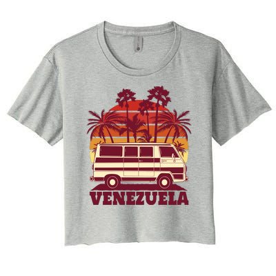 Venezuela Palm Tree Sunset Retro Women's Crop Top Tee