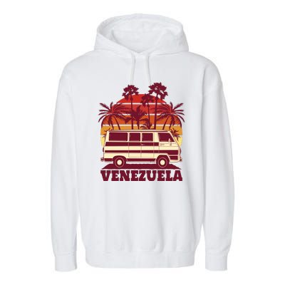 Venezuela Palm Tree Sunset Retro Garment-Dyed Fleece Hoodie