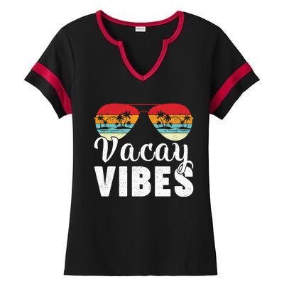 Vintage Palm Tree Sunglasses Summer Vacation Vacay Vibes Gift Ladies Halftime Notch Neck Tee