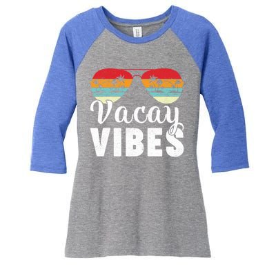 Vintage Palm Tree Sunglasses Summer Vacation Vacay Vibes Gift Women's Tri-Blend 3/4-Sleeve Raglan Shirt