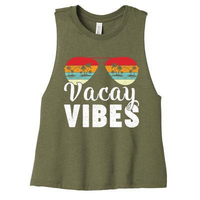 Vintage Palm Tree Sunglasses Summer Vacation Vacay Vibes Gift Women's Racerback Cropped Tank