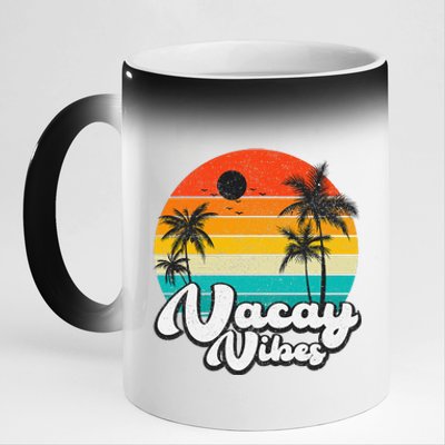 Vintage Palm Tree Sunset Beach Vacation Summer Vacay Vibes 11oz Black Color Changing Mug